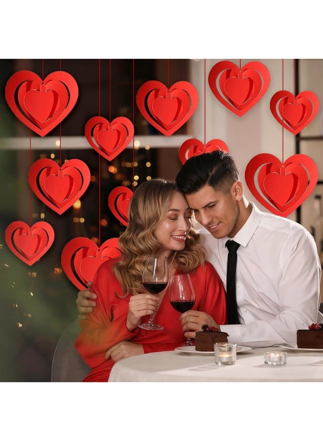 Pedel 15 Pieces Valentines Day Heart Swirl, 3D Red Hollowed Heart Hanging Swirls with Red Ribbon for Galentines Wedding Anniversary Engagement Party Decoration - Image 3