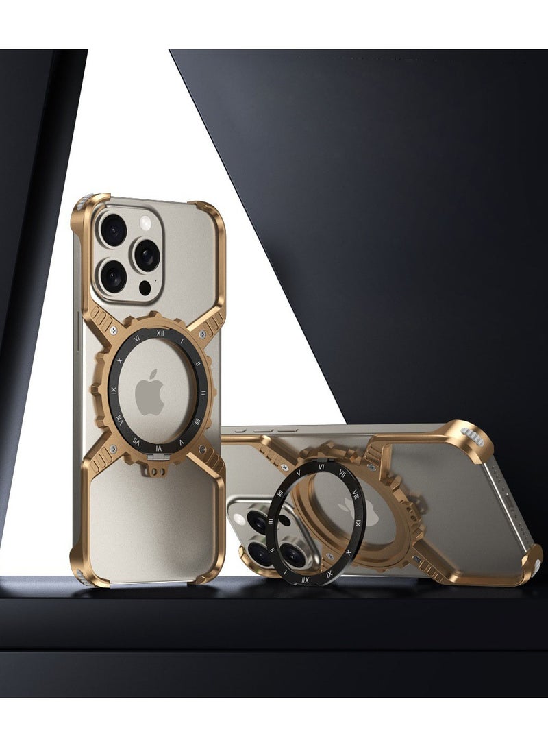 general Mechanical Gear Case Compatible with IPhone 16 Pro Max Case, with 360 Degree Rotating Bracket and Built In Magnetic, Metal Frameless Heat Dissipation and Anti Drop Shell