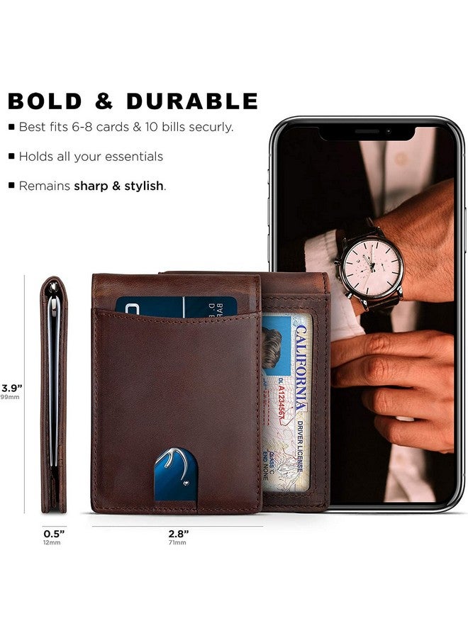 Contacts Genuine Leather Money Clip Wallet Slim Front Pocket RFID Blocking Card Holder Minimalist Mini Bifold for Men's with Smart Pull Strap 8 Card Slots Photo ID (Brown)… - Image 5