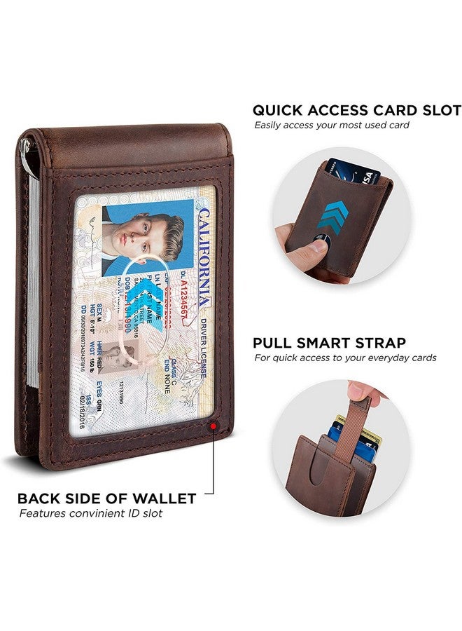 Contacts Genuine Leather Money Clip Wallet Slim Front Pocket RFID Blocking Card Holder Minimalist Mini Bifold for Men's with Smart Pull Strap 8 Card Slots Photo ID (Brown)… - Image 4
