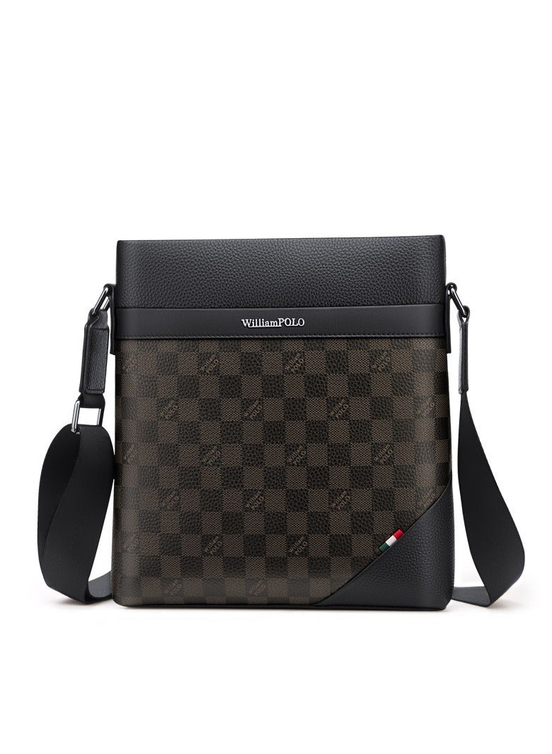 William Polo Head layer Leather Men's Business Leisure Bag Fashion Trend Shoulder Bag Checkered Small Crossbody Bag - Image 1