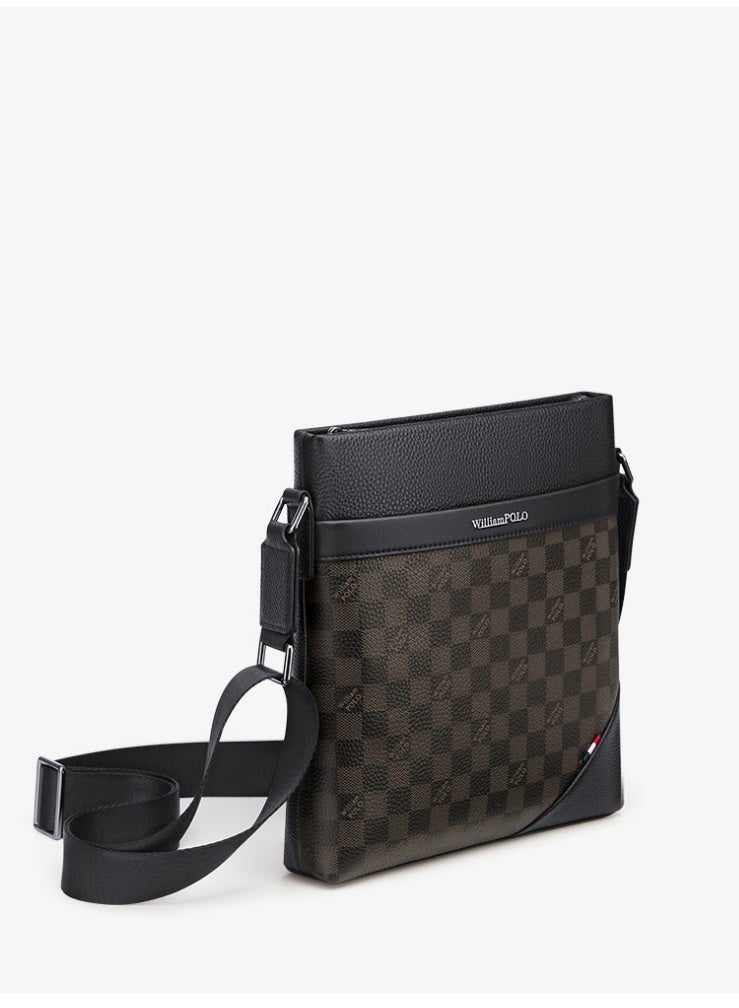 William Polo Head layer Leather Men's Business Leisure Bag Fashion Trend Shoulder Bag Checkered Small Crossbody Bag - Image 5