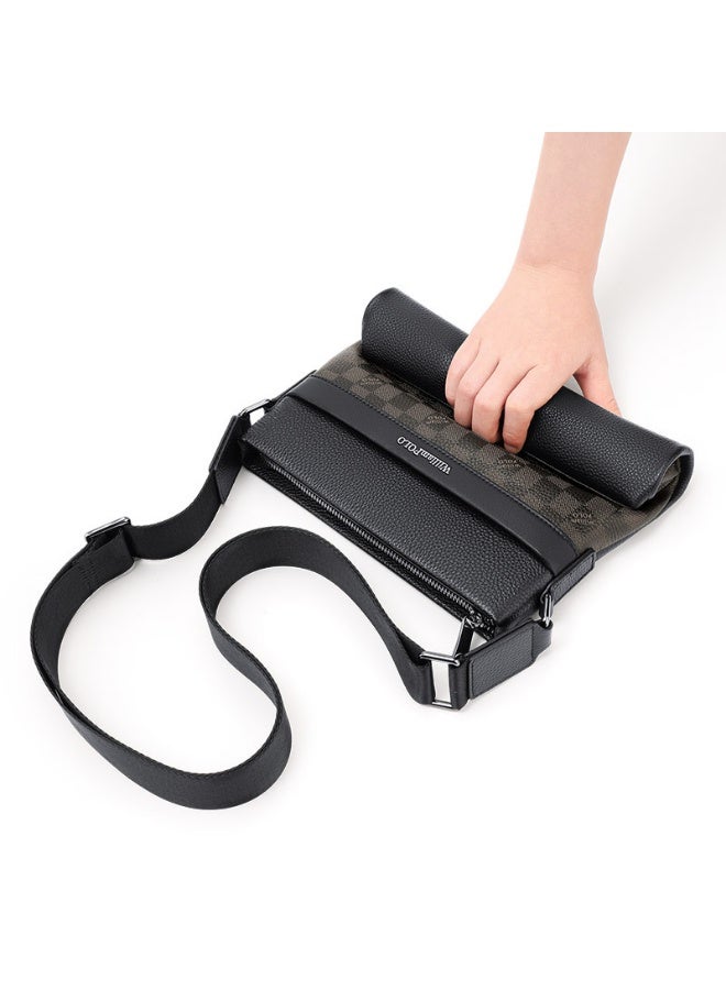 William Polo Head layer Leather Men's Business Leisure Bag Fashion Trend Shoulder Bag Checkered Small Crossbody Bag - Image 4