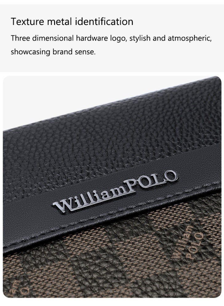 William Polo Head layer Leather Men's Business Leisure Bag Fashion Trend Shoulder Bag Checkered Small Crossbody Bag - Image 3