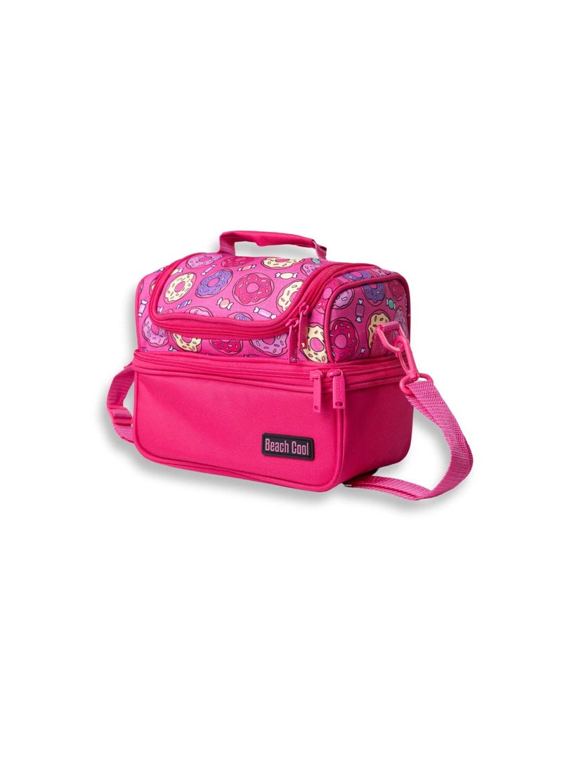 بيتش كول حقيبة غداء حرارية بسعة 7 لتر مع جيب مزدوج بلون وردي دونات - Image 1