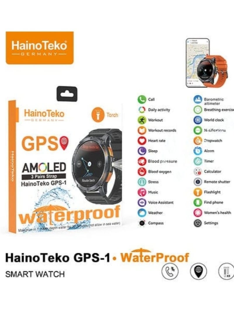 HainoTeko GPS-1 Smartwatch with AMOLED Display, Built-in GPS, Torch & Waterproof Design (Germany Brand) - Image 3