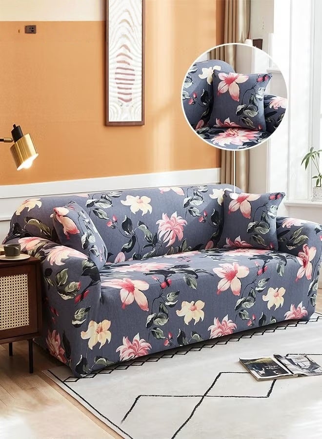 EETU 4-Seater Sofa Protector Cover,Printed Stretch Couch Covers With 1 Free Pillow Case,Begonia Flower Pattern Sofa Slipcover,235-300CM - Image 4