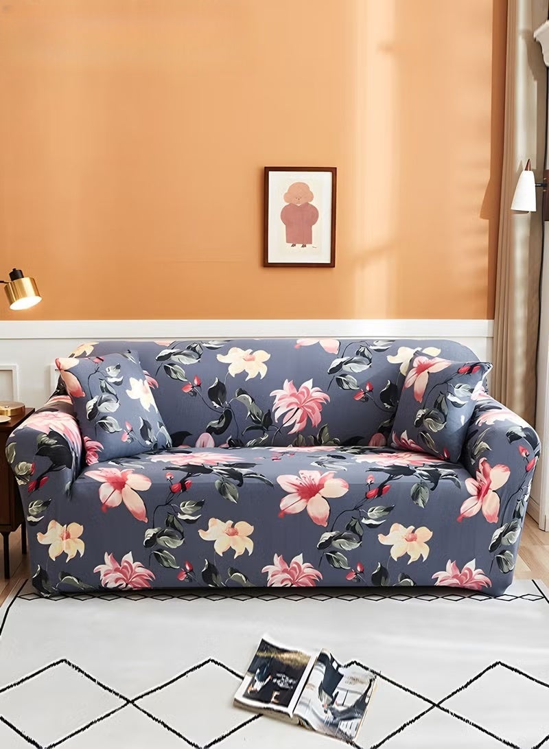 EETU 4-Seater Sofa Protector Cover,Printed Stretch Couch Covers With 1 Free Pillow Case,Begonia Flower Pattern Sofa Slipcover,235-300CM - Image 1