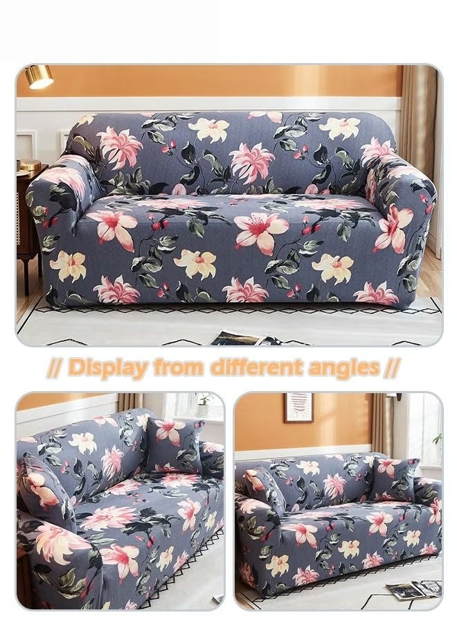 EETU 4-Seater Sofa Protector Cover,Printed Stretch Couch Covers With 1 Free Pillow Case,Begonia Flower Pattern Sofa Slipcover,235-300CM - Image 5