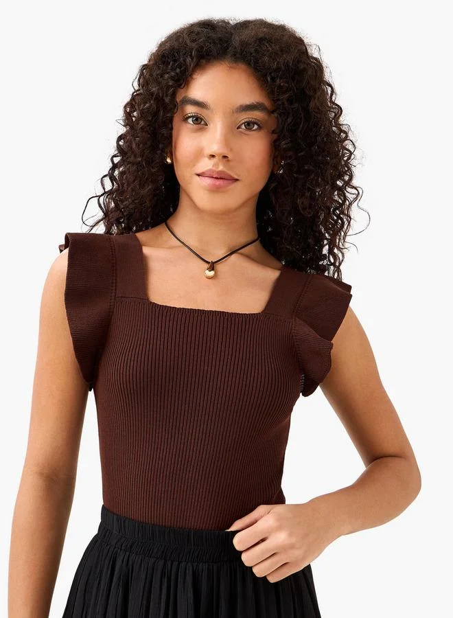 2Xtremz 2Xtremz Sleeveless Top with Ribbed Ruffle Detail