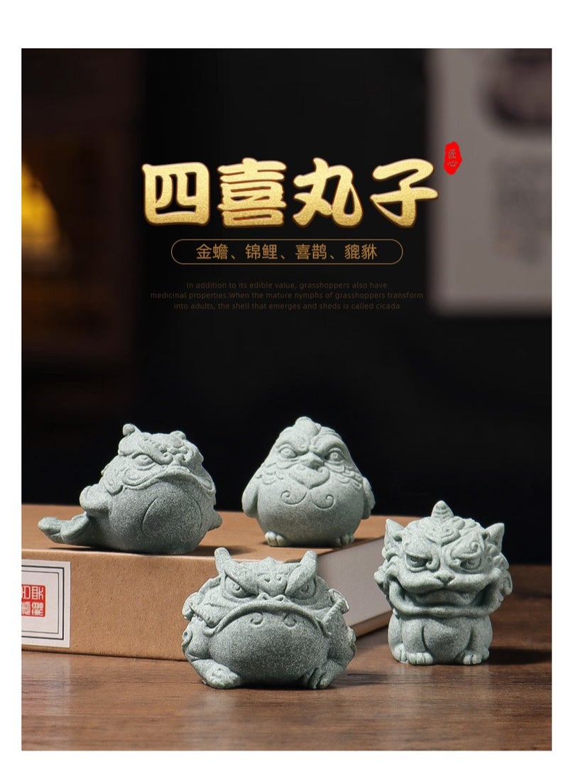 general National fashion Chinese mythical creatures animals festive auspicious lucky cute imitation green sandstone small ornament home tea pet tea table office decoration gift ornament - Image 1