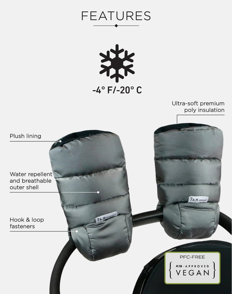 7 A.M 7AM Enfant Stroller Warmmuffs Gloves - Anti-Freeze Stroller Mittens for Handlebars, Water Repellent Hand Warmer Muff for Cold Weather, Plush Lined Stroller Warmmuffs | Winter Stroller Accessories - Image 3