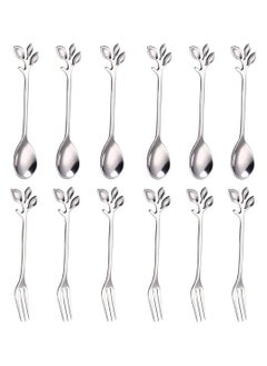 Y&D Coffee Tea Spoon, 12 Pieces Stainless Steel Dessert Sugar Spoons, Fork, Appetizer Forks, Including 6 Spoons and for Kitchen Parties Shops  - Image 1