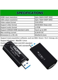 Generic 4K Video Capture Card, HDMI to USB 3.0 1080P 60HZ Cam Link Game Capture Card Audio Capture Adapter Screen Record Device for Switch Gaming Streaming, Live Broadcasting  - Image 5