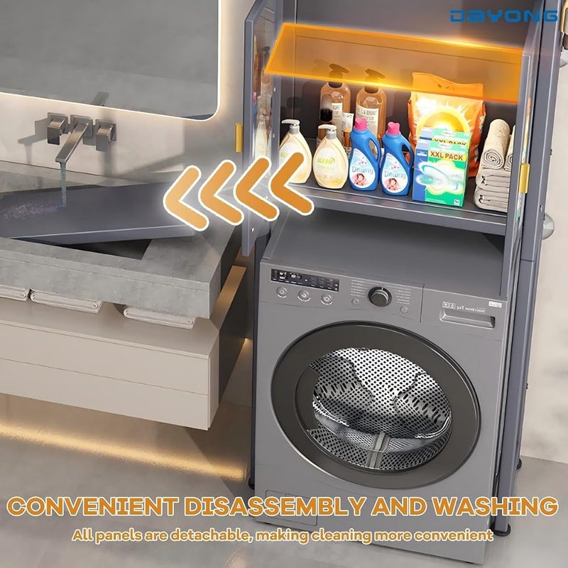 DAYONG Over Washer Storage Shelf, Over The Toilet Storage Rack,Washing Machine Stand Shelf with Adjustable Shelf and Double Doors, Bathroom Shelves Space Saving (Dark Gray, 3-Tier) - Image 3