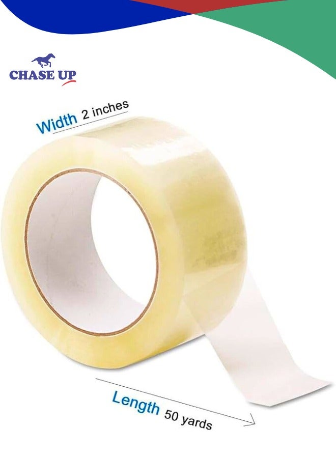 Chase Up Clear Packing Tape | 2 inches x 50 yards Strong Heavy Duty Packaging Tape for Sealing Parcel Boxes, Moving Boxes Houses, Large Postal Bags, Office Supplies [6 Rolls] - Image 1