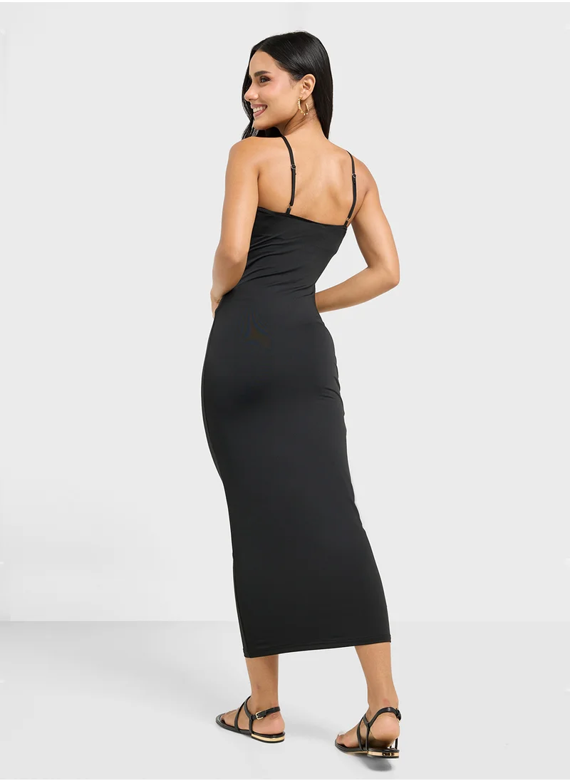 جينجر Halter Neck Ruched Bodycon Dress