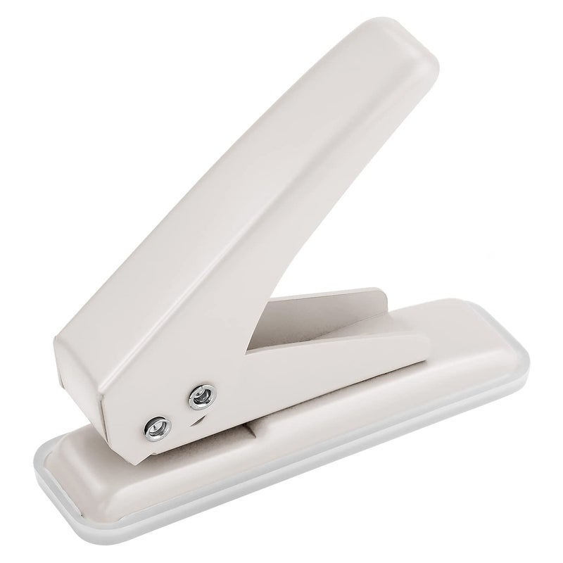 Single Hole Puncher Handheld 14 Inches Hole Punch 20 Sheet Paper Punch Capacity Metal Hole Puncher with SkidResistant Base for Paper Chipboard Art Project Ivory White