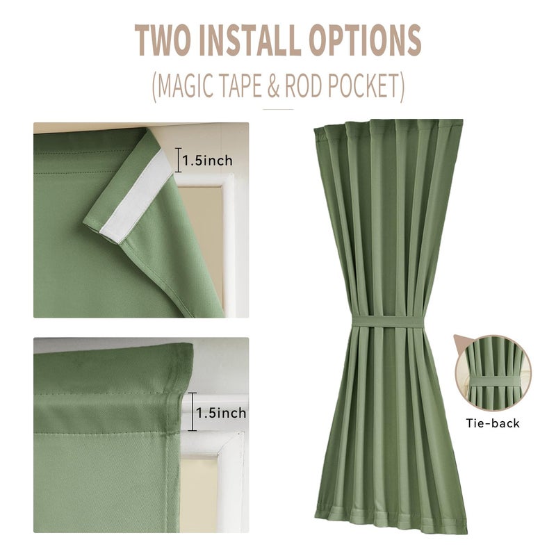 Vatge Sage Green Door Curtains For Door Window Sidelight Front Door Curtains For Glass Window  1 Panel  W12 X L72  Sage Green - Image 2