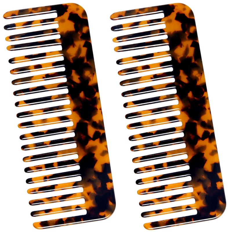 Fsmiling Wide Tooth Comb Large Detangling Comb Cellulose Detangler Comb for Women Thick Curly Wavy Wet Dry Hair 2 PackTortoise shell