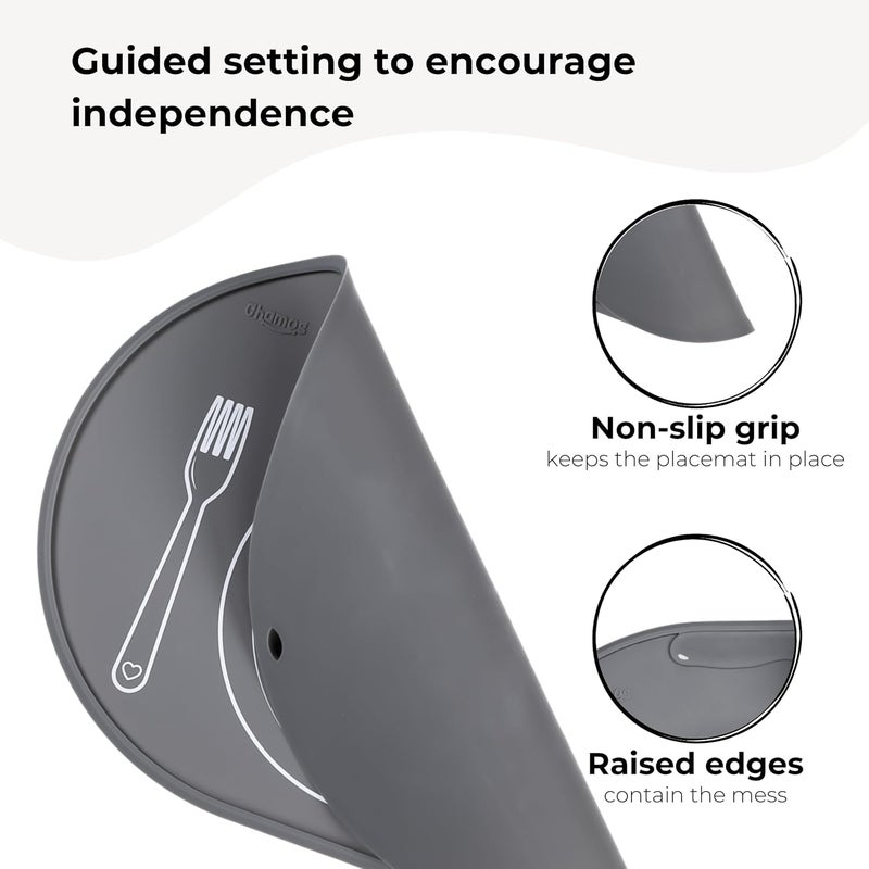 CHAMOS Silicone placemats for Toddlers  Montessori placemat for Round Table  Oval Kids placemats for Dining Table  Non Slip Small Educational placemats Gray 1417x1023 inch - Image 3