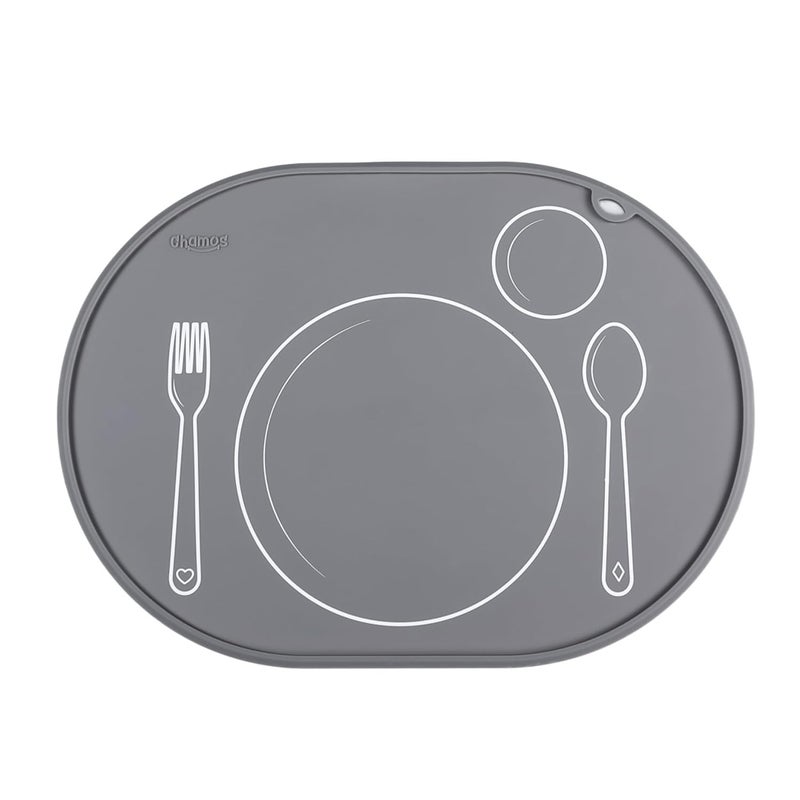 CHAMOS Silicone placemats for Toddlers  Montessori placemat for Round Table  Oval Kids placemats for Dining Table  Non Slip Small Educational placemats Gray 1417x1023 inch - Image 1