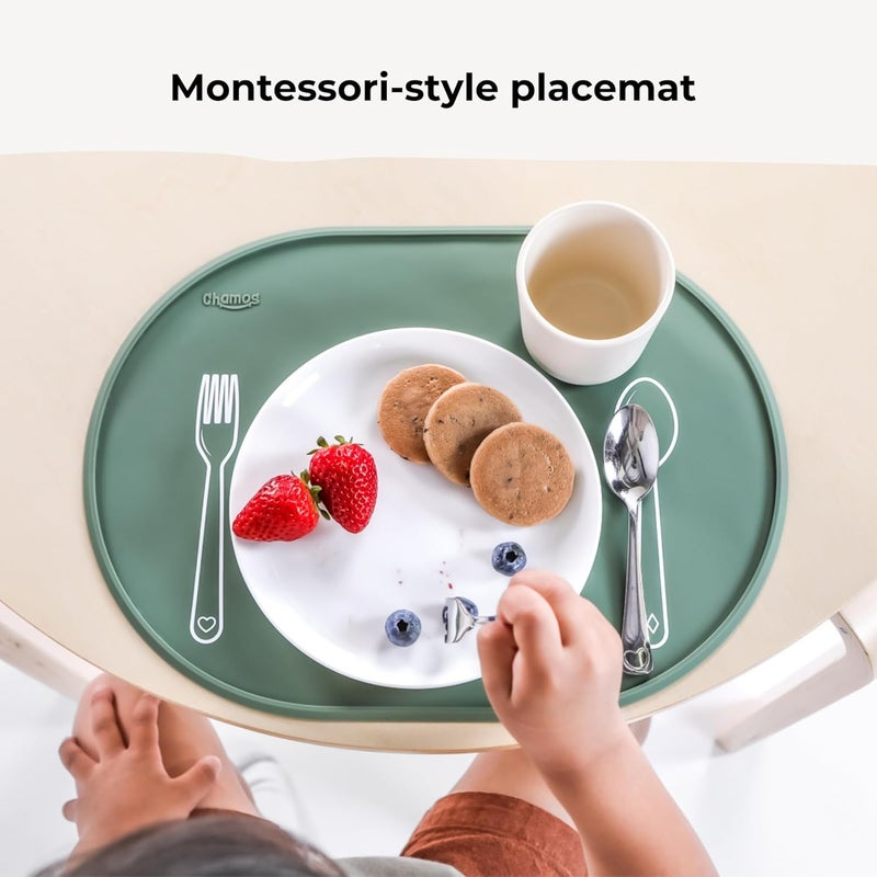 CHAMOS Silicone placemats for Toddlers  Montessori placemat for Round Table  Oval Kids placemats for Dining Table  Non Slip Small Educational placemats Gray 1417x1023 inch - Image 4