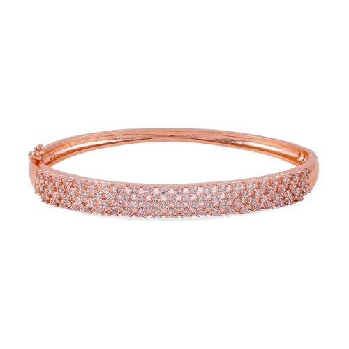 Rubans 22K Rose Gold-Plated Cubic Zirconia Studded Openable Bangle-Style Bracelet for Women – for Weddings & Special Occasions - Image 1