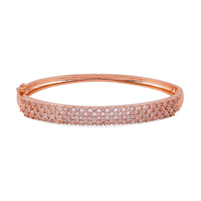 Rubans 22K Rose Gold-Plated Cubic Zirconia Studded Openable Bangle-Style Bracelet for Women – for Weddings & Special Occasions - Image 3
