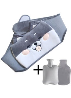 Grey Shiba Inu Hot Water Bottle, Rubber Warm Water Bag With Soft Waist Cover For Keeping Warm On Neck And Shoulders, Back, Hands, Legs, Waist