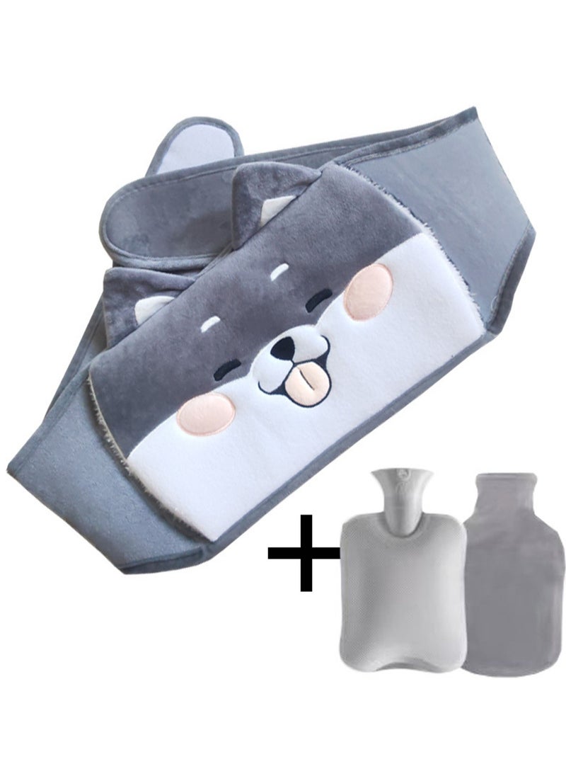 Generic - Grey Shiba Inu Hot Water Bottle, Rubber Warm Water Bag With Soft Waist Cover For Keeping Warm On Neck And Shoulders, Back, Hands, Legs, Waist - Image 1