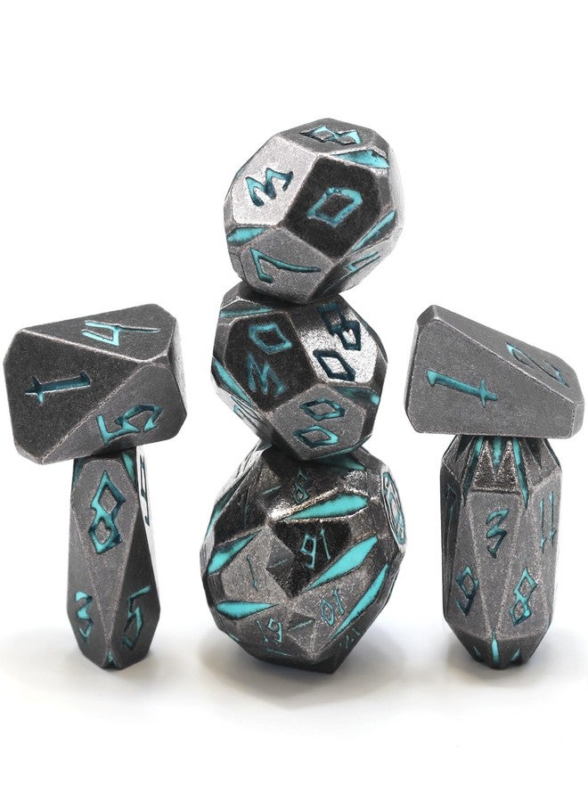 FONVGOGO Dungeons and Dragon Dice of 7, Metal Dice Set D and D Polyhedral DND Dice Set with Cardboard Box Unique Cool Stonehenge Theme RPG Dice for Role Playing Games Gifts (Blue) - Image 1