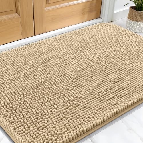 OLANLY Dog Door Mat for Muddy Paws 30x20, Absorbs Moisture and Dirt, Absorbent Non-Slip Washable Doormat, Quick Dry Chenille Mud Mat for Dogs, Entry Indoor Entryway Carpet for Inside Floor, Beige - Image 3