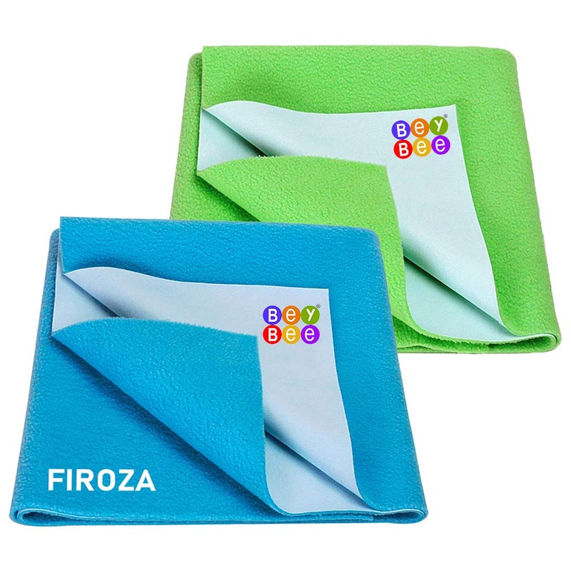 Bey Bee BeyBee ® Cotton Water Resistant Bed Protector Baby Dry Sheet with Ultra absorbance (Light Green/Firoza, Small) - Pack of 2 - Image 1