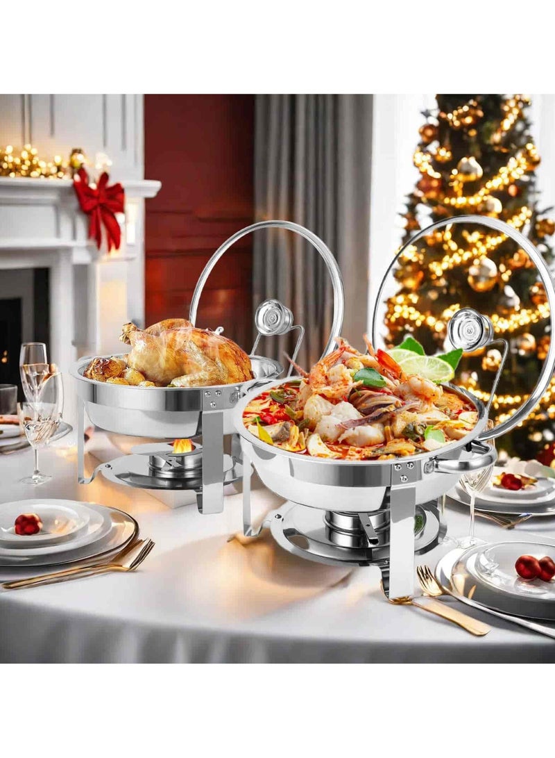 أديلي طبقان طعام ساخن من الفولاذ المقاوم للصدأ 4.5 لتر - مجموعتي بوفيه مع أغطية وحوامل للولائم والخدمات والمطاعم – مستلزمات رمضان - Image 5