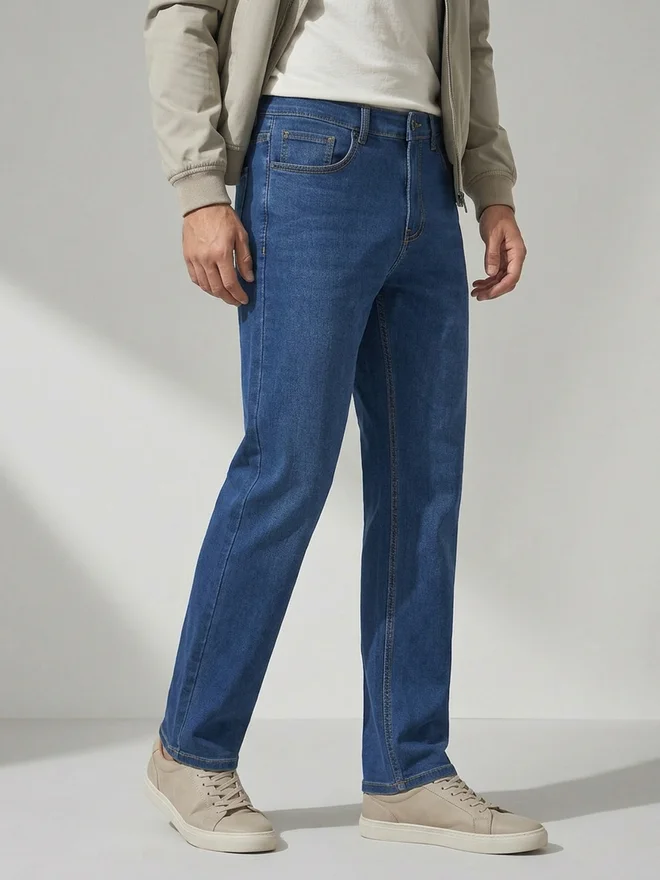 Styli Medium Blue Men Blue Relaxed Fi Washed Jeans for Men | Best Price UAE