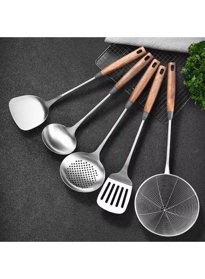 Pinyu 304 Stainless Steel Kitchen Utensil Set Of 3： Spatula, Soup Ladle, Strainer With Walnut Wood Handles - Image 1