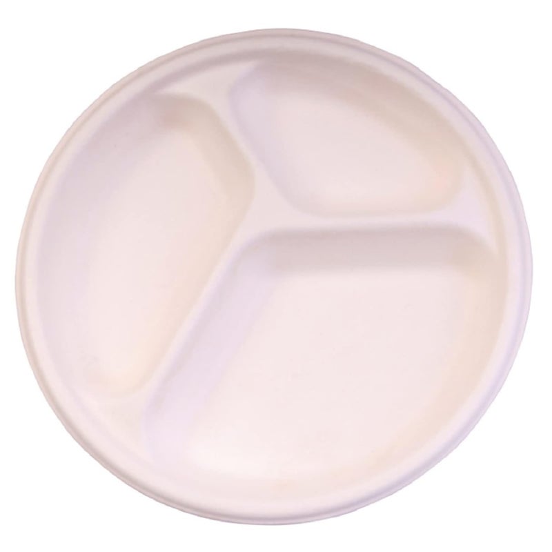 G1 G 1 3 Compartment Disposables 100 Natural Biodegradable Compostable Ecofriendly Safe Hygienic Disposable Plates 10 Inch Medium Pack of 50 - Image 1