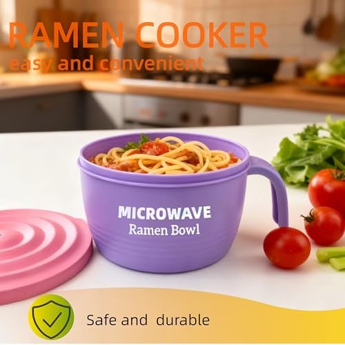 Layron Ramen Cooker Bowl - 45 oz Microwaveable Noodle Bowl Ramen in few Minutes- BPA Free and Dishwasher Safe Set with Chopsticks Perfect for Dorm, Small Kitchen, or Officee (purple) - Image 2