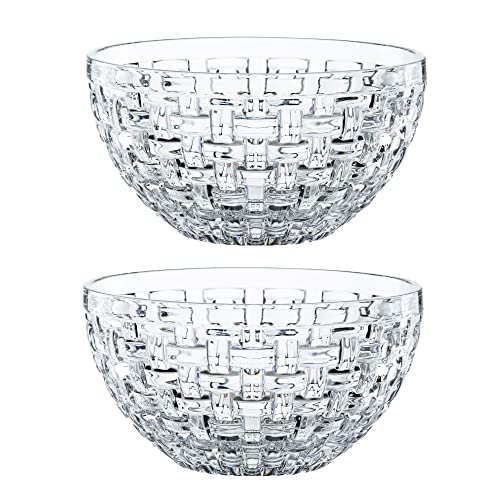 Nachtmann Bossa Nova Collection Bowl | Set of 2 Clear Crystal Glass Bowls | Basket Weave Glass Design | 6 Inch Mixing and Serving Bowl for Salad, Fruit and Snacks | Dishwasher Safe - Image 1