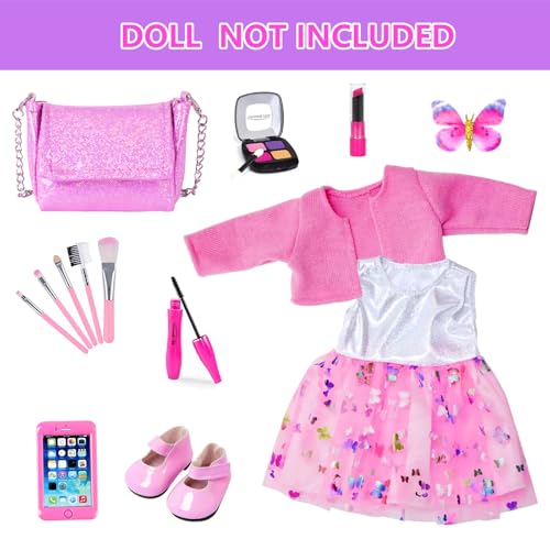 DONTNO American 18 Inch Doll Makeup Accessories and Clothes,Messenger Bag Set for 18 Inch Doll Include Phone Eye Shadow Lipstick Eyelash Brush Makeup Brush Butterfly Hair Clip and Shoes（No Doll） - Image 2