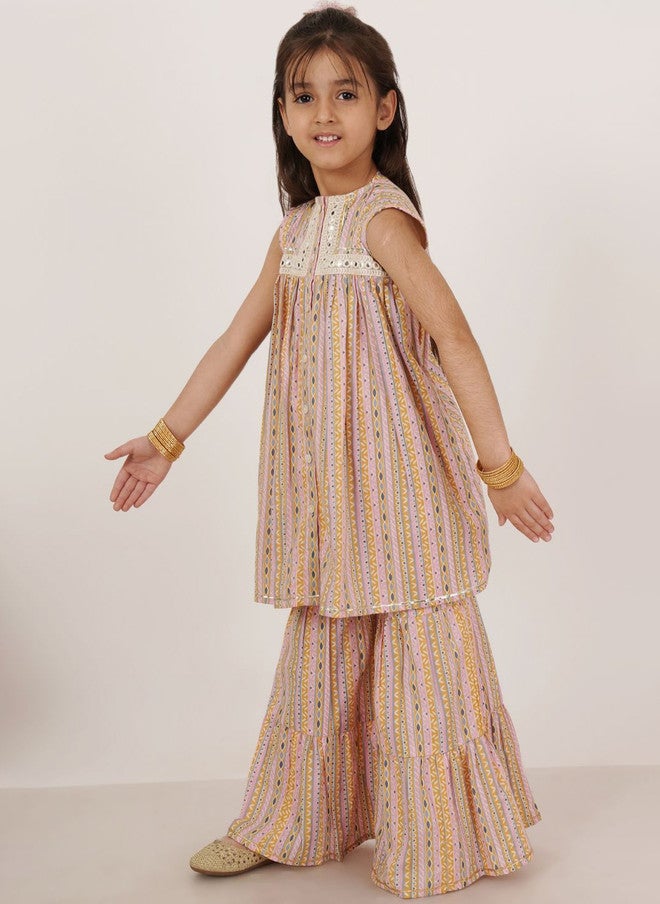 COTLAND FASHION Girls Geometric Embroidered Mirror Work Pure Cotton A-Line Kurta & Sharara - Image 4