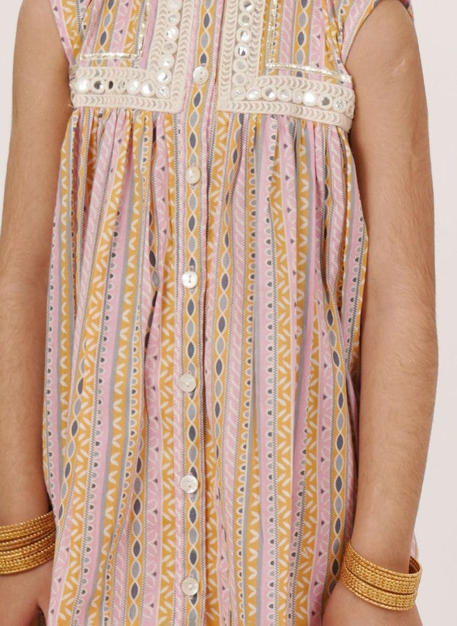 COTLAND FASHION Girls Geometric Embroidered Mirror Work Pure Cotton A-Line Kurta & Sharara - Image 2