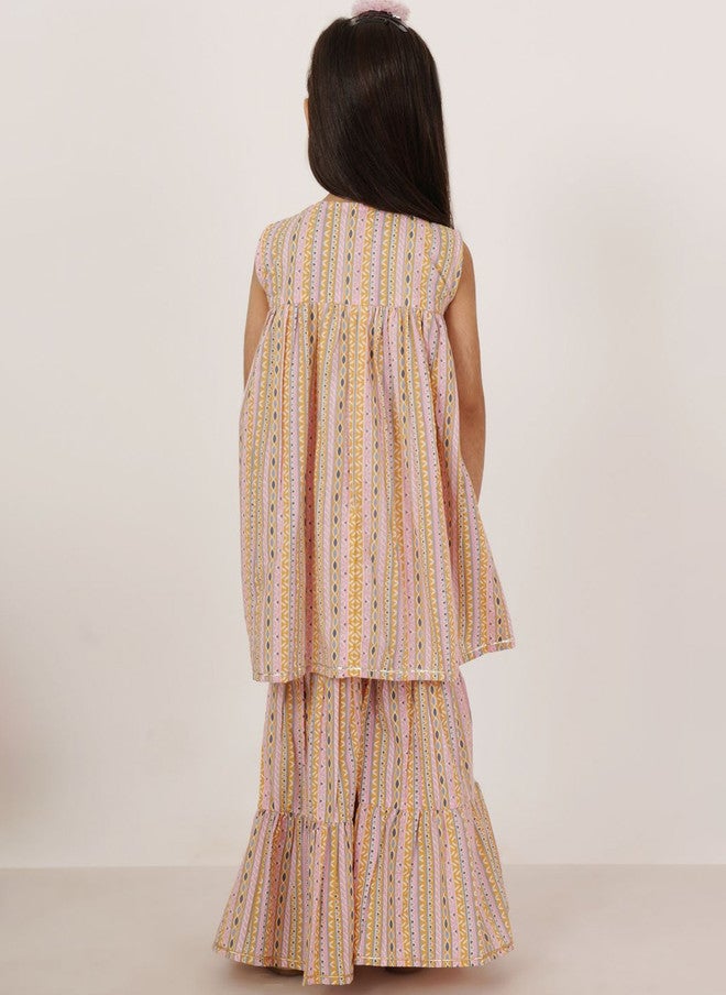 COTLAND FASHION Girls Geometric Embroidered Mirror Work Pure Cotton A-Line Kurta & Sharara - Image 5