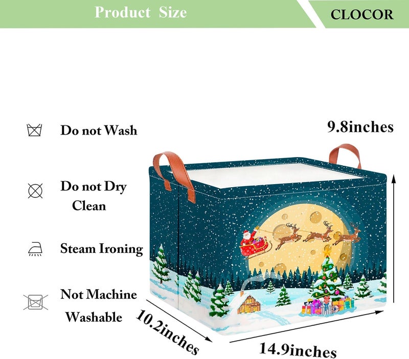 CLOCOR سلة تخزين مستطيلة فارغة، سلة هدايا، صندوق تخزين مقاوم للماء مع مقابض، ديكور غرفة (عيد الميلاد)  - Image 2