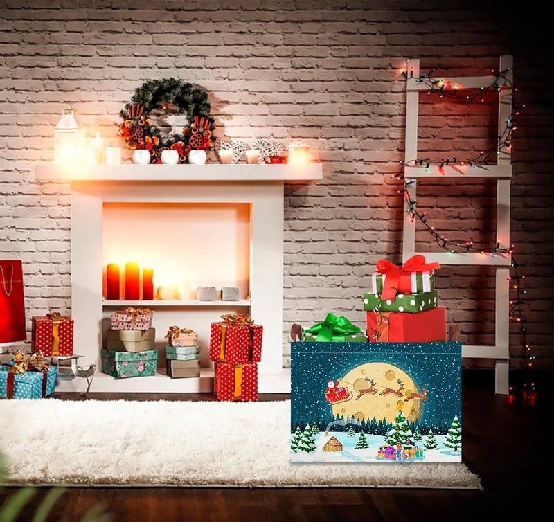 CLOCOR سلة تخزين مستطيلة فارغة، سلة هدايا، صندوق تخزين مقاوم للماء مع مقابض، ديكور غرفة (عيد الميلاد)  - Image 5