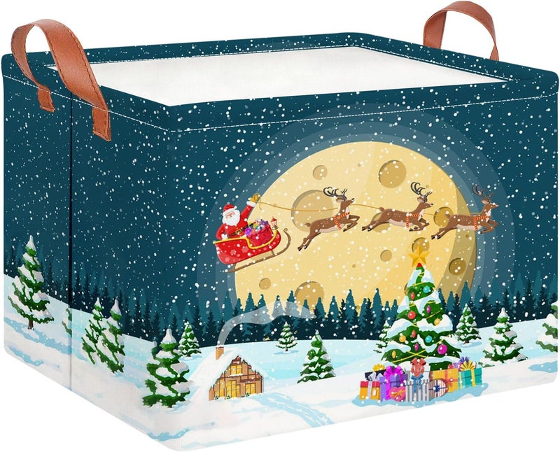 CLOCOR سلة تخزين مستطيلة فارغة، سلة هدايا، صندوق تخزين مقاوم للماء مع مقابض، ديكور غرفة (عيد الميلاد)  - Image 1