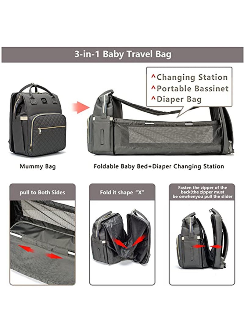 GT-Wheel Diaper Bag Backpack with Travel Bassinet, Detachable Foldable Baby Bed for Bady Toddler, 3 in-1 Nappy Bag Changing Station, Travel Baby Bag with Crib, Shade Cloth, Mattress - Image 4