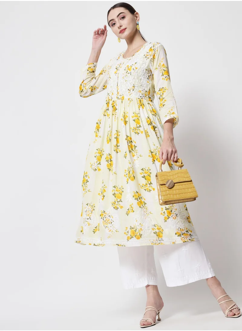Alaya Women Hand Embroidered Chikankari Cotton Kurta-AL3583