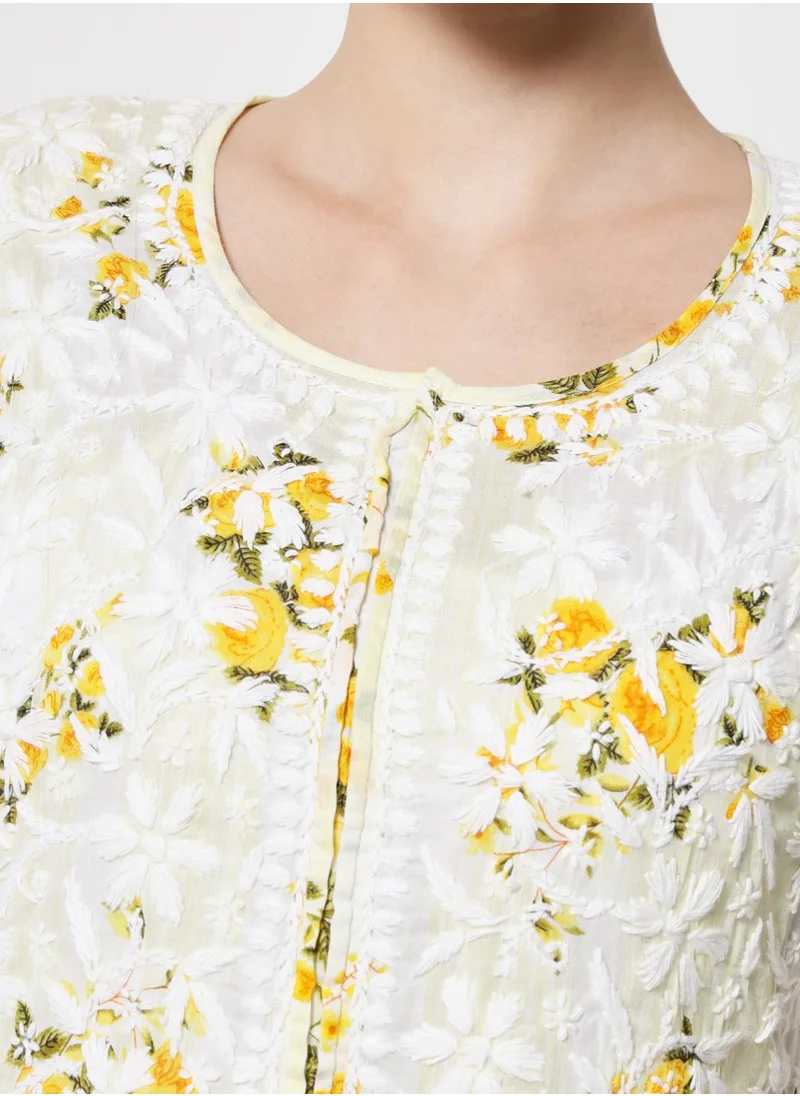 Alaya Women Hand Embroidered Chikankari Cotton Kurta-AL3583